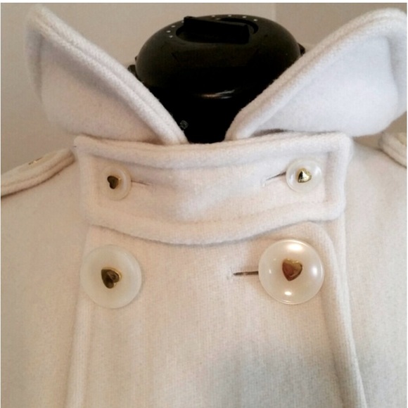 Rare Cream Betsey Johnson Pea Coat with Gold Heart on buttons - Size 4 - Picture 5 of 11